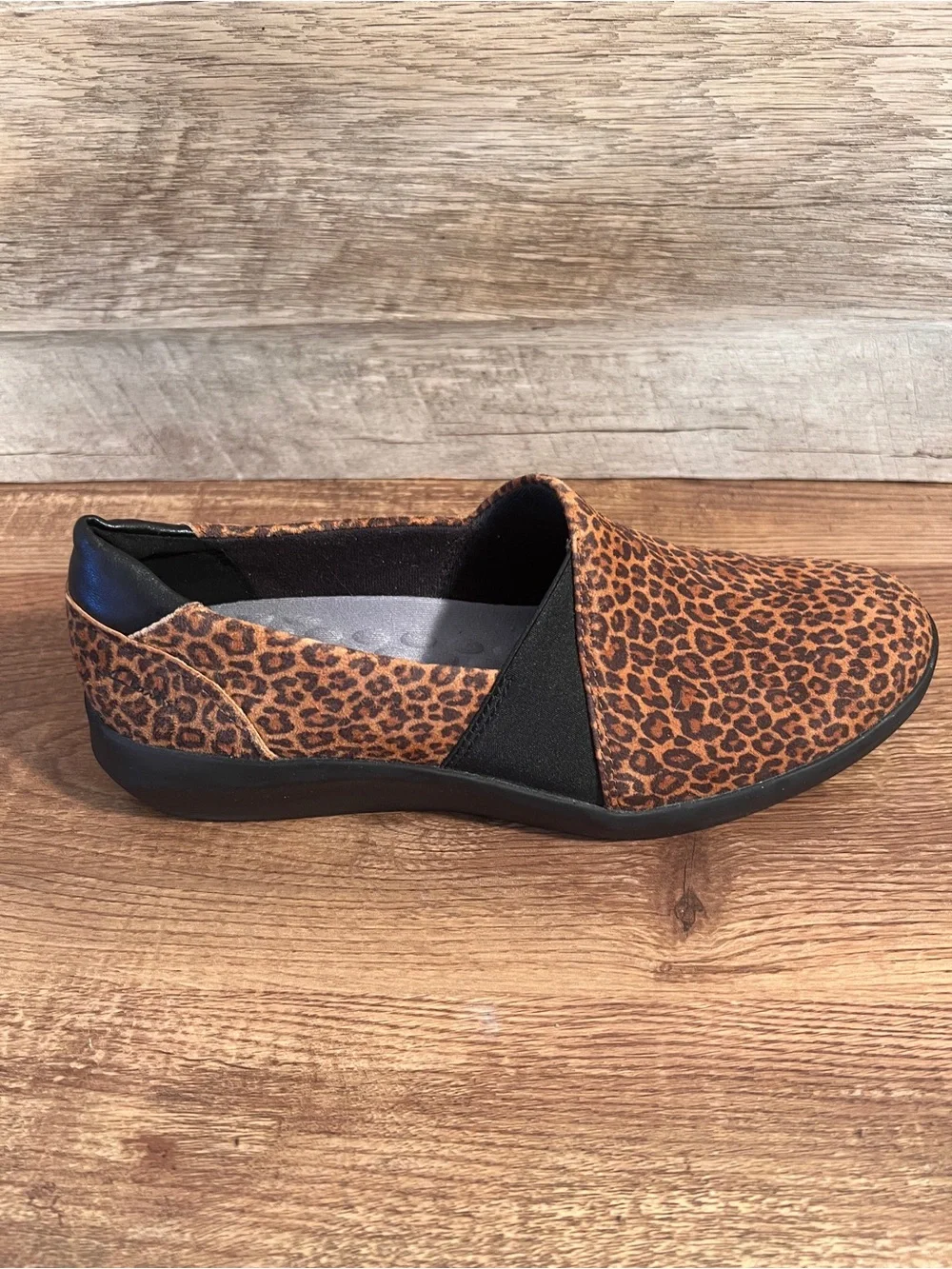 Clarks Cheetah Print Slip-On Flats in Brown and Black Kayleigh Step Loafers